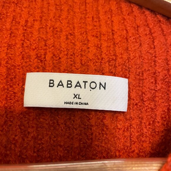 Aritzia Babaton Hazlitt Merino Wool Sweater Shoulder Pads Mock Neck Orange/Red. - Picture 5 of 12